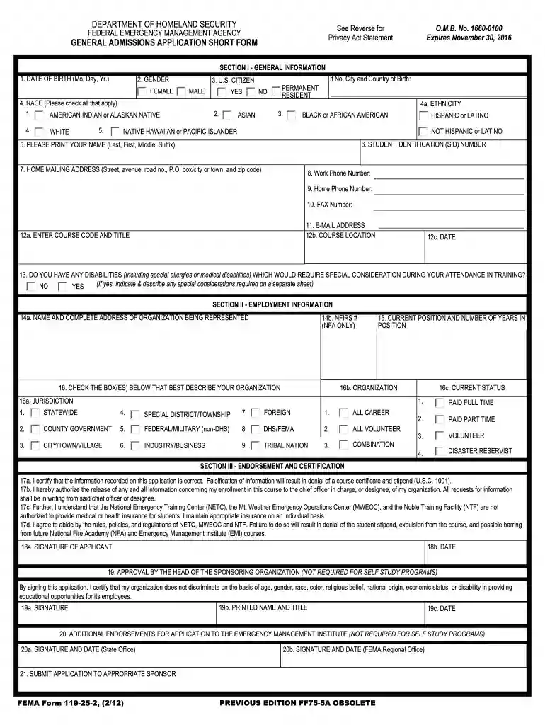 fema general application Preview on Page 1