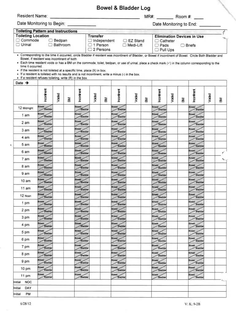 bowel and bladder tracking forms Preview on Page 1