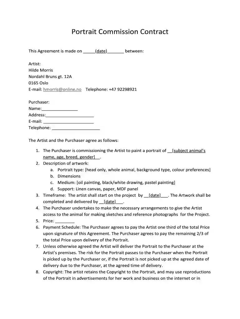 portrait artist contract Preview on Page 1