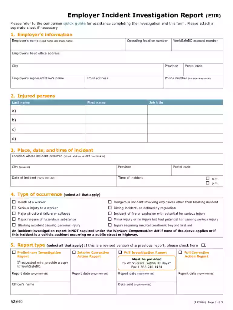 Employer Incident Investigation Report (EIIR) Preview on Page 1