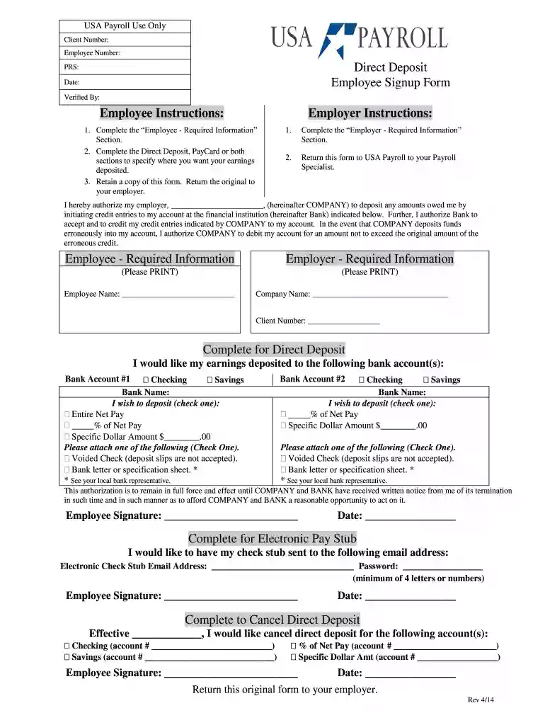 free direct deposit form Preview on Page 1