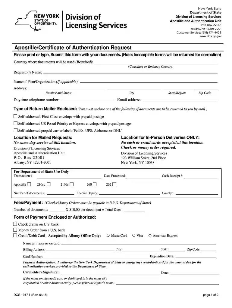 n y s apostille request form Preview on Page 1