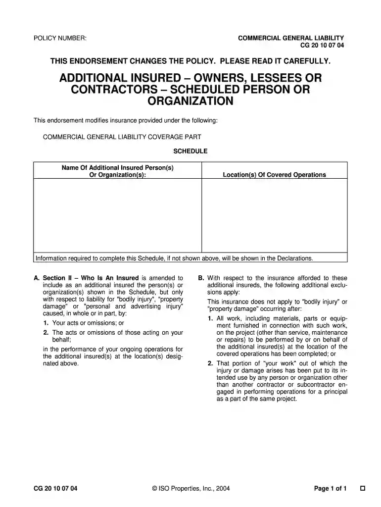 additional insured endorsement Preview on Page 1