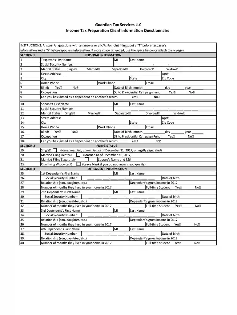 tax preparer client questionnaire 2023 Preview on Page 1