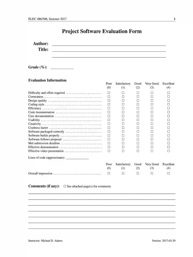 software evaluation template Preview on Page 1