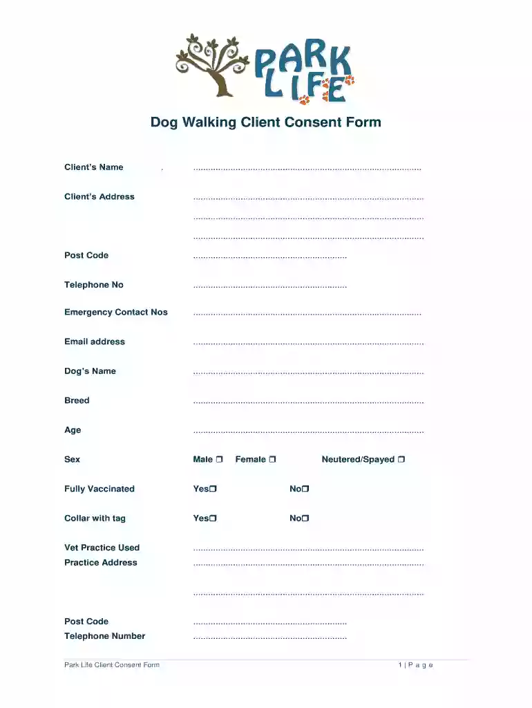 dog walking form template Preview on Page 1