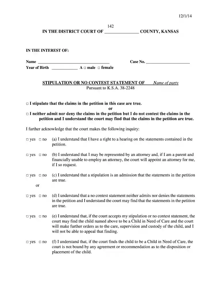 kansas no contest statement Preview on Page 1