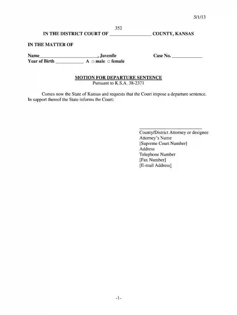 5 1 13 352 IN THE DISTRICT COURT OF COUNTY, KANSAS IN THE MATTER OF Name , Juvenile Year of Birth A Preview on Page 1