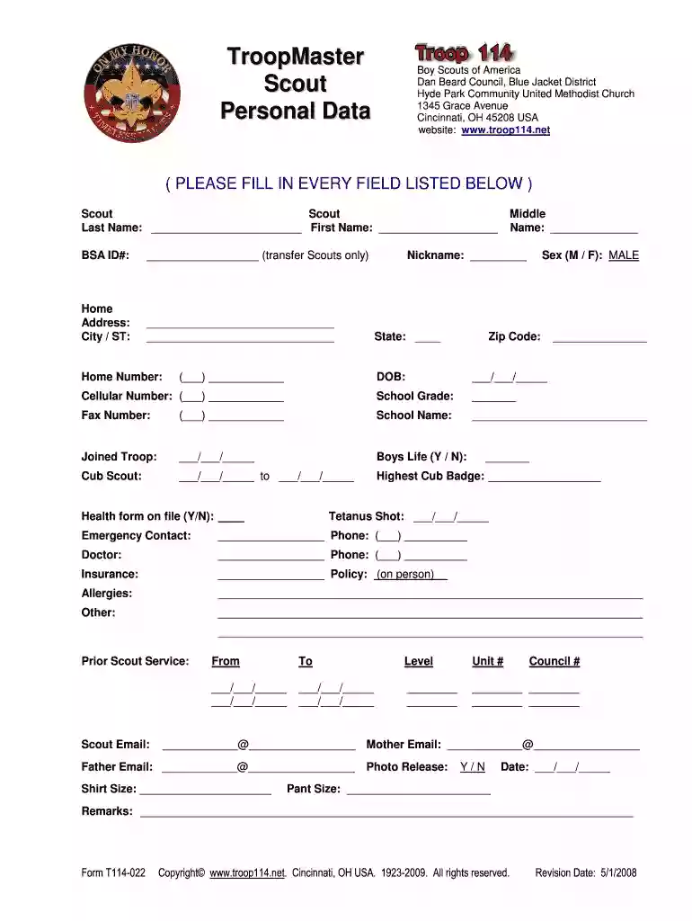 scouts form Preview on Page 1
