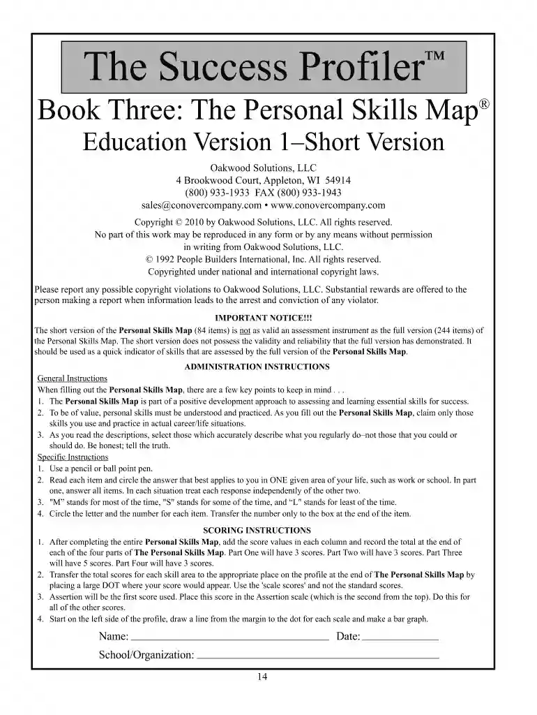 what does the self esteem scale measure on the personal skills map Preview on Page 1