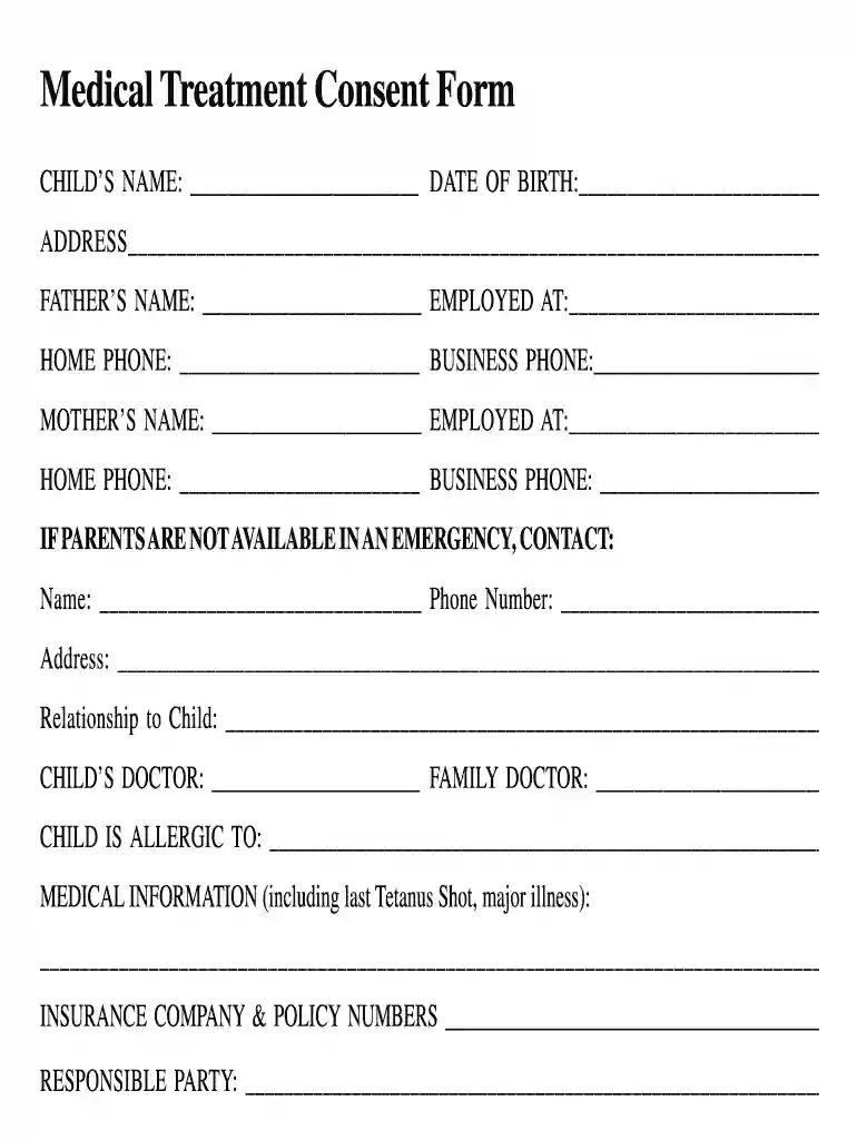 consent form for medical treatment Preview on Page 1
