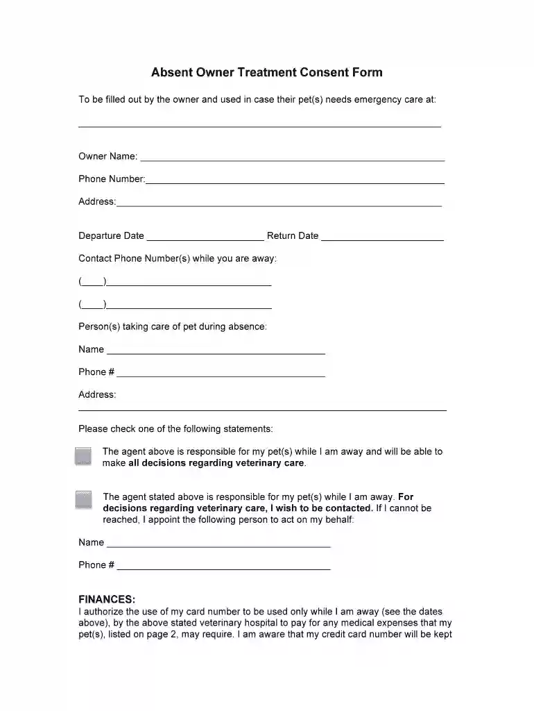 absent owner treatment consent form Preview on Page 1