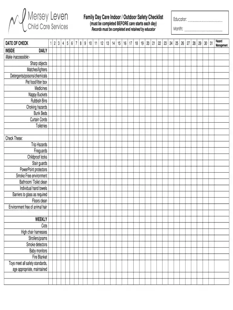 safety checklist for child care centers Preview on Page 1