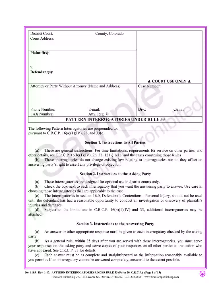 colorado pattern interrogatories Preview on Page 1