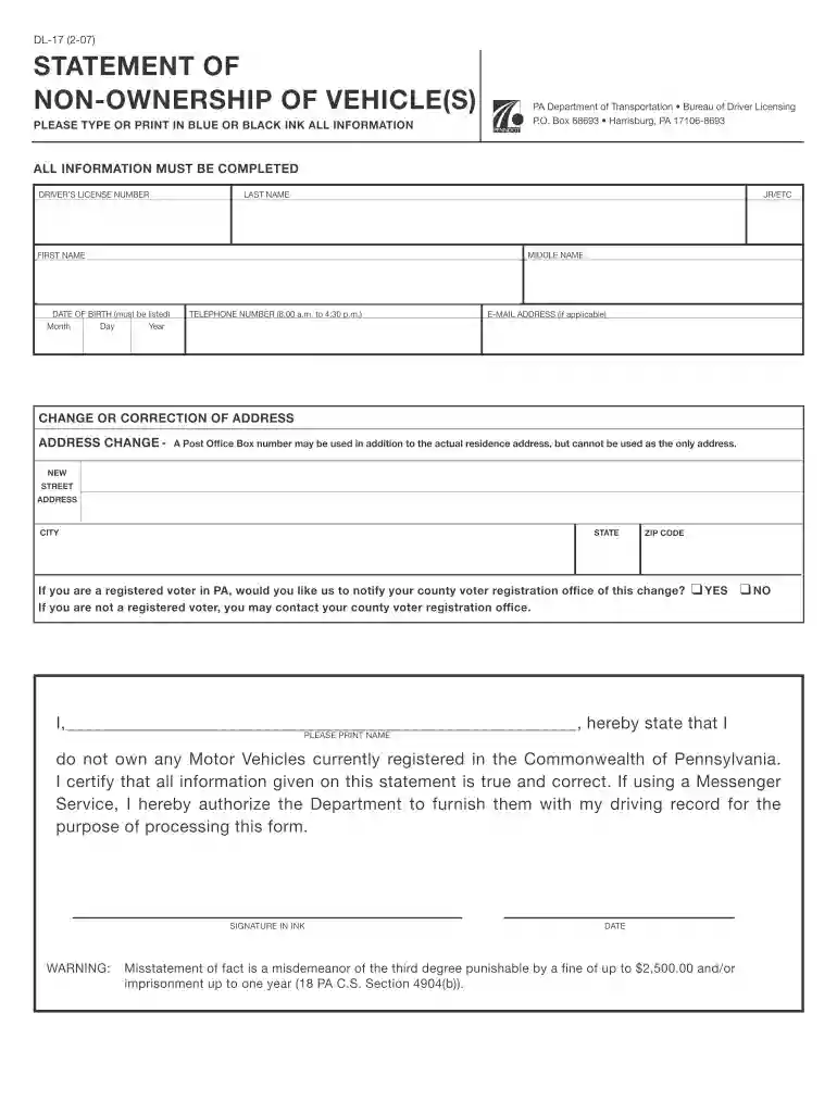 dl 17 form Preview on Page 1