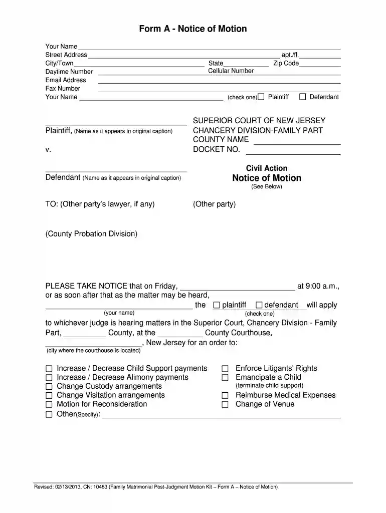 nj modification of child support form Preview on Page 1