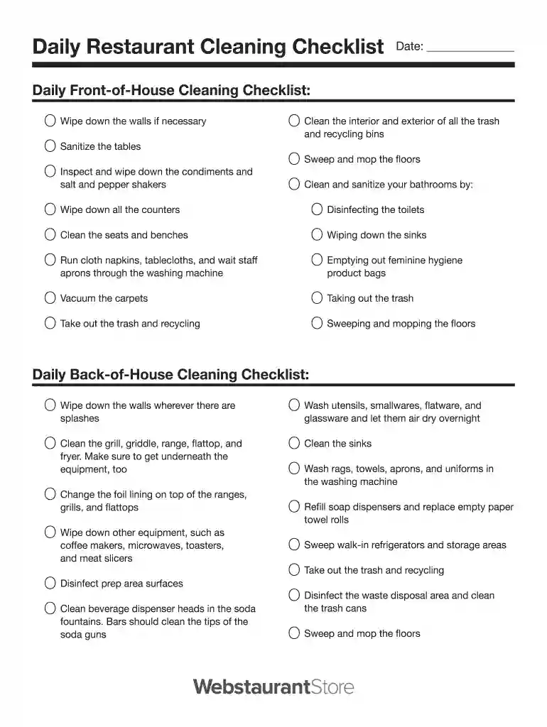 store daily restaurant cleaning checklist printable Preview on Page 1