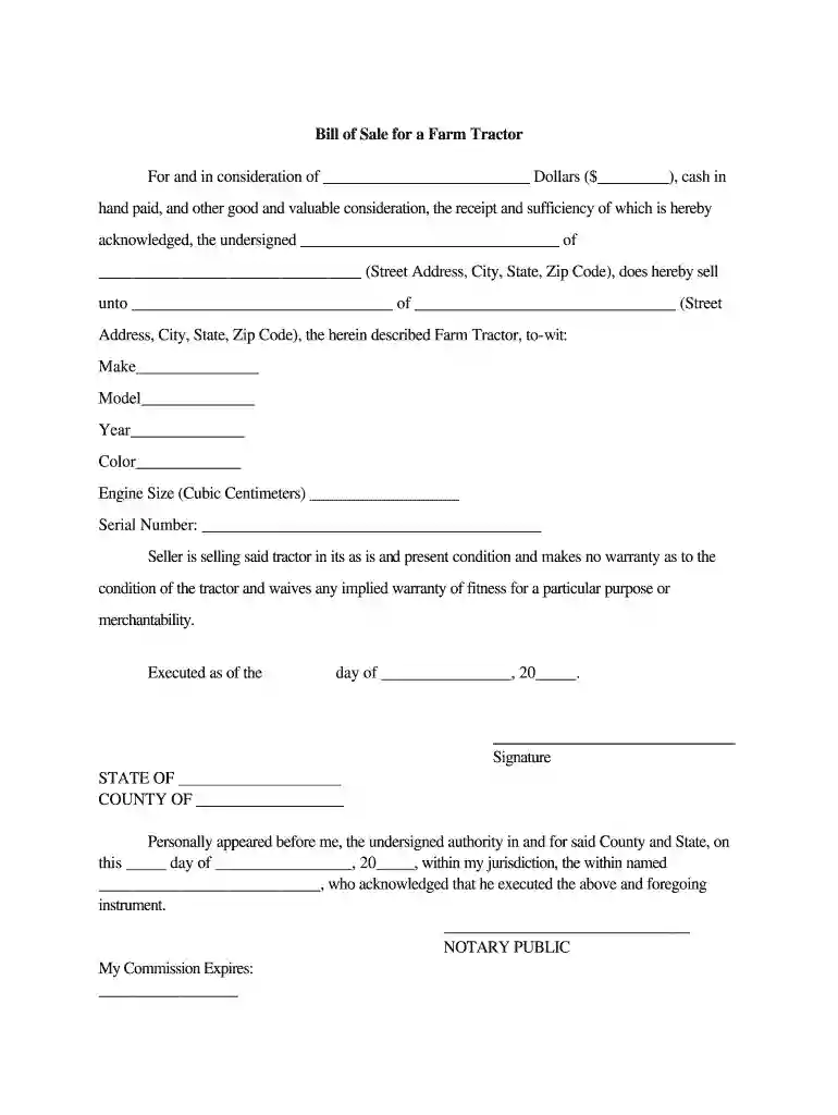 tractor bill of sale Preview on Page 1