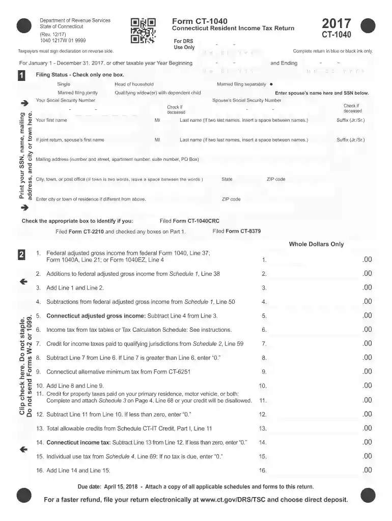 ct 1040 2017 form Preview on Page 1