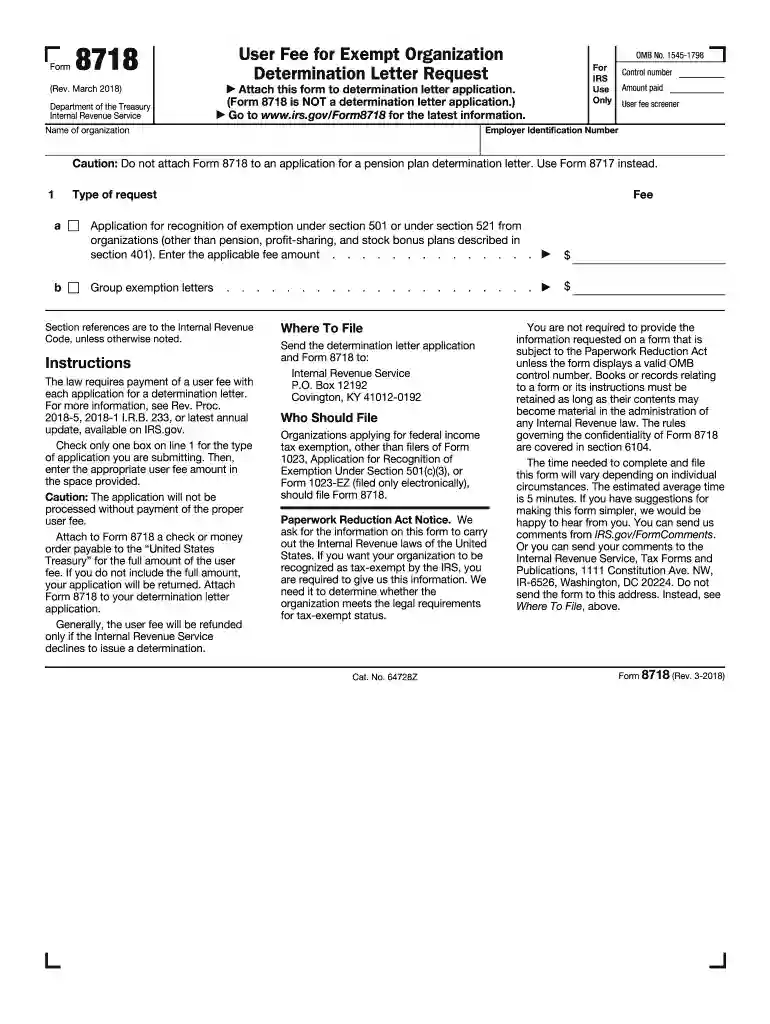 form 8718 Preview on Page 1