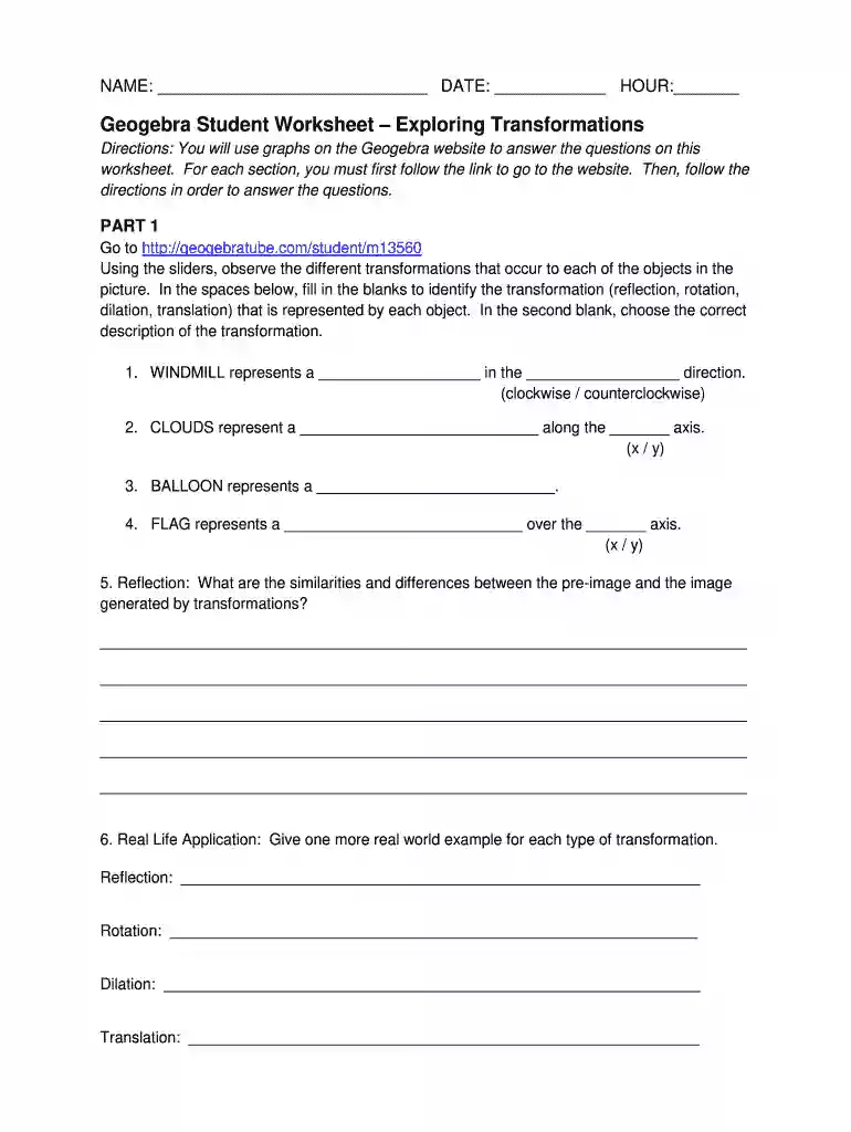 geogebra worksheets pdf Preview on Page 1