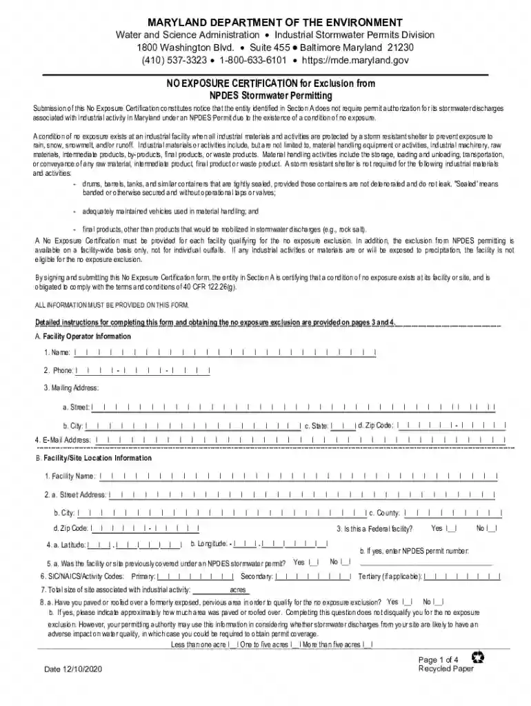 EPA No Exposure Cert Preview on Page 1