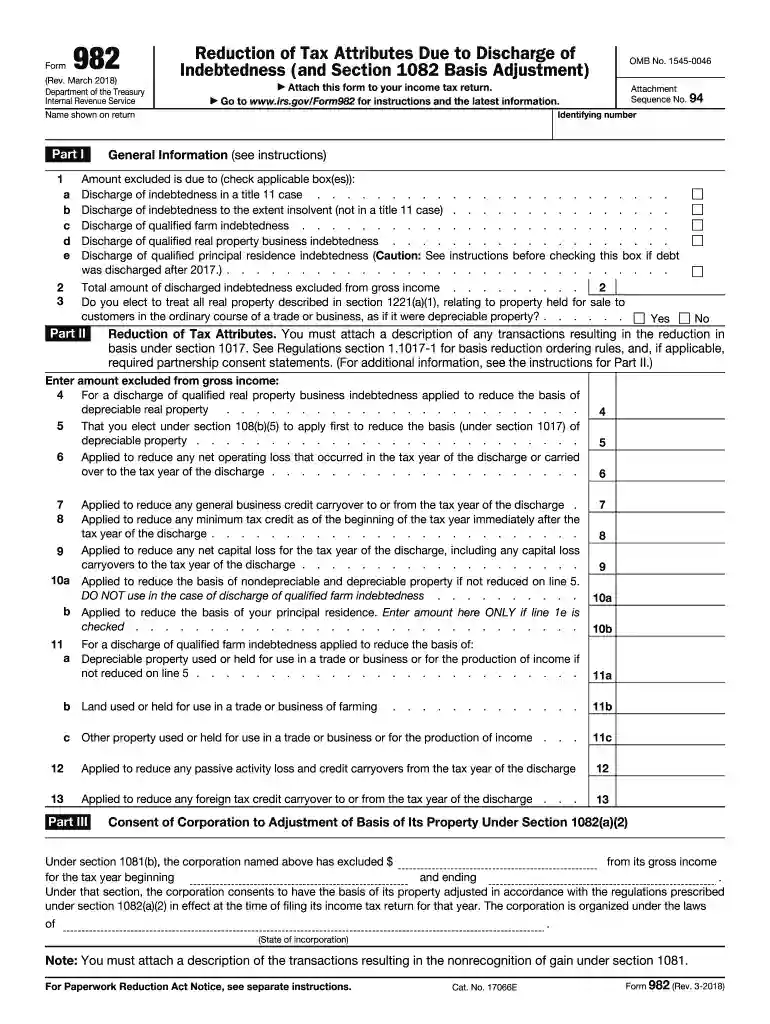 form 982 Preview on Page 1