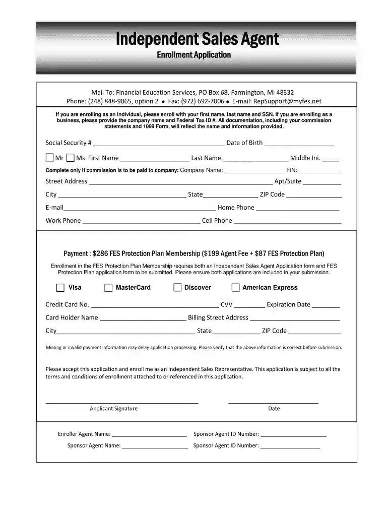 Enrollment Application - Financial Education Services Preview on Page 1