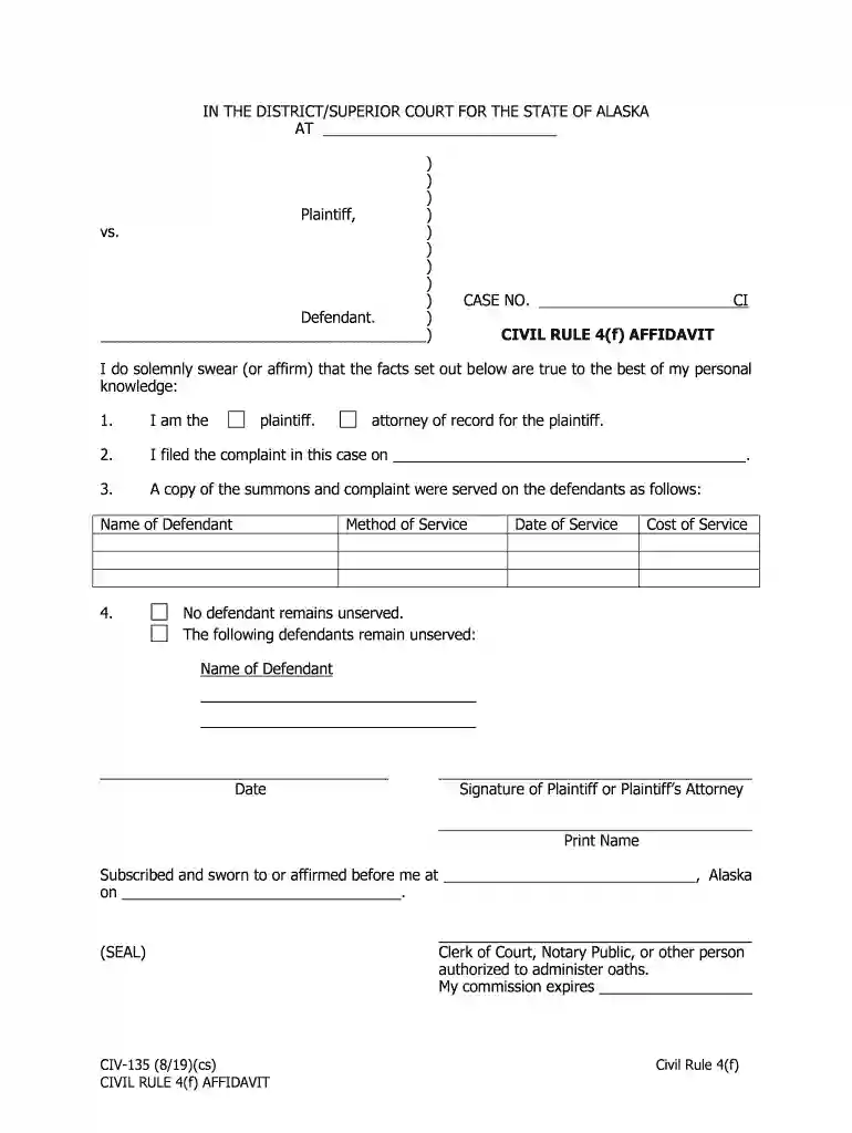 Civil Rule 4(f) Affidavit Preview on Page 1
