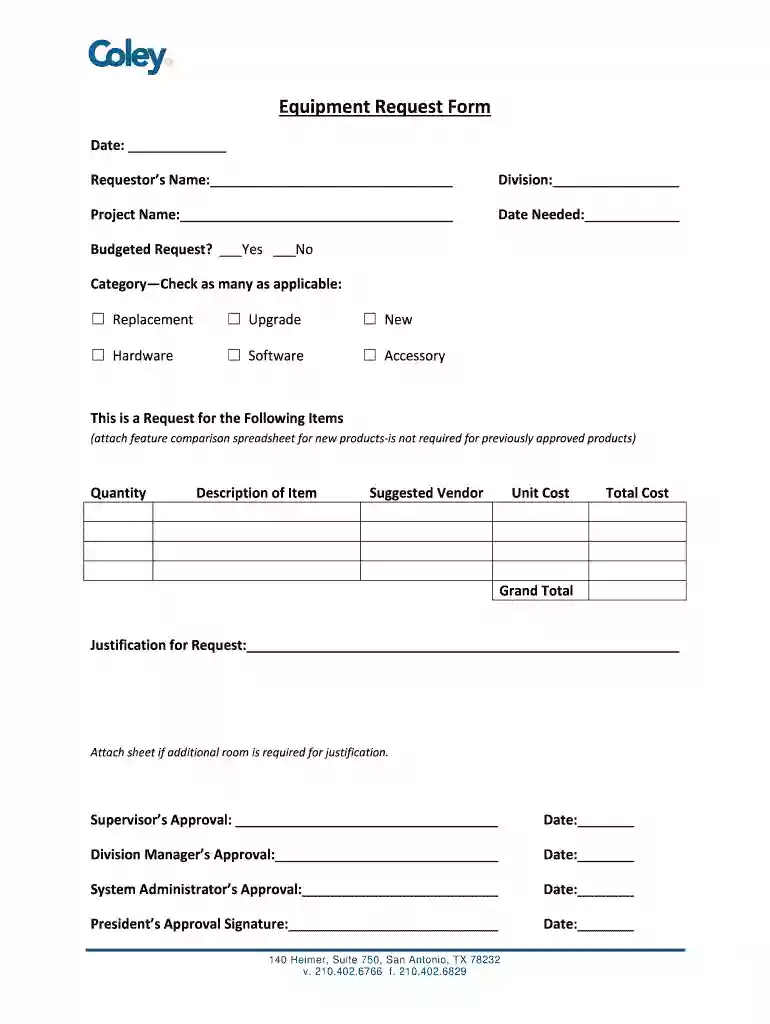 equipment request form Preview on Page 1