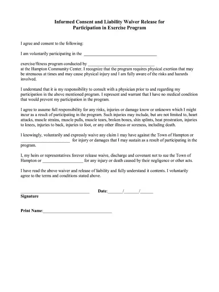 consent liability form Preview on Page 1