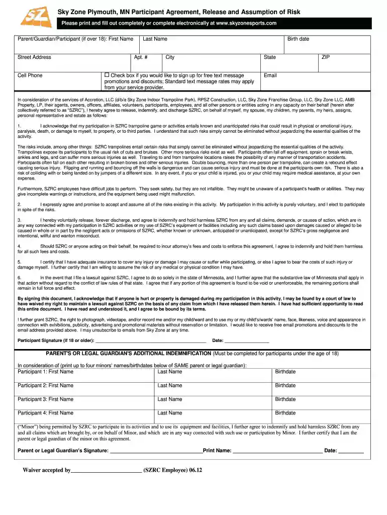 skyzone waiver Preview on Page 1