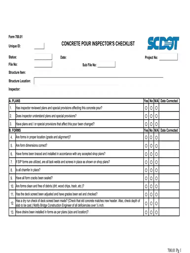 concrete pour checklist excel Preview on Page 1