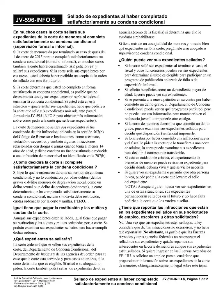 JV-596-INFO S Sealing of Records for ... - California Courts Preview on Page 1