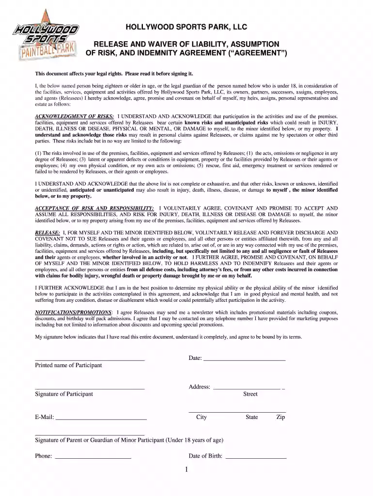 hollywood sports waiver Preview on Page 1