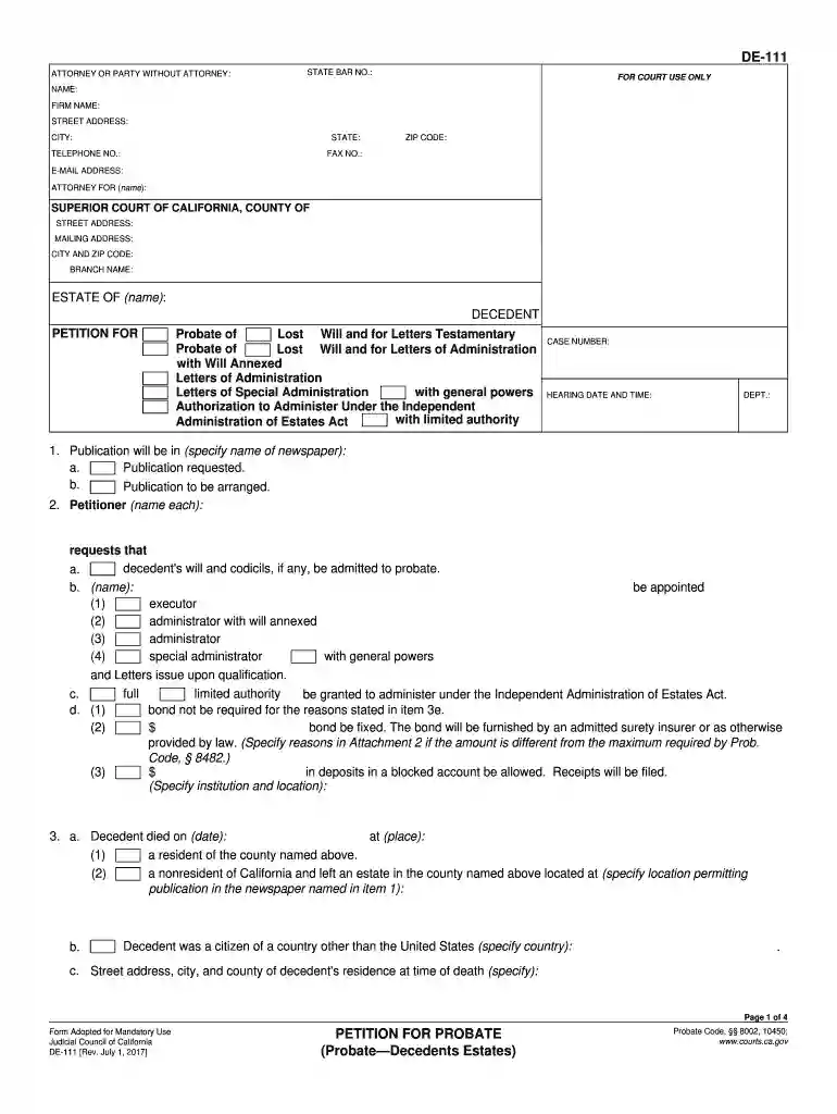 california probate forms Preview on Page 1