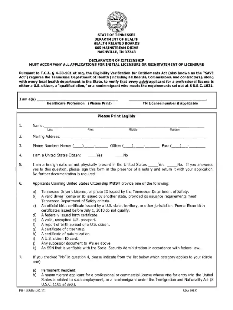 declaration of citizenship form tennessee Preview on Page 1