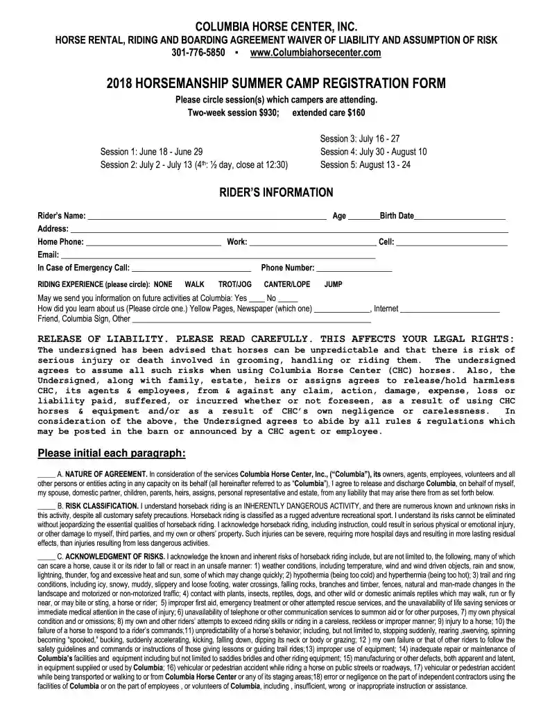 horse riding liability waiver template Preview on Page 1