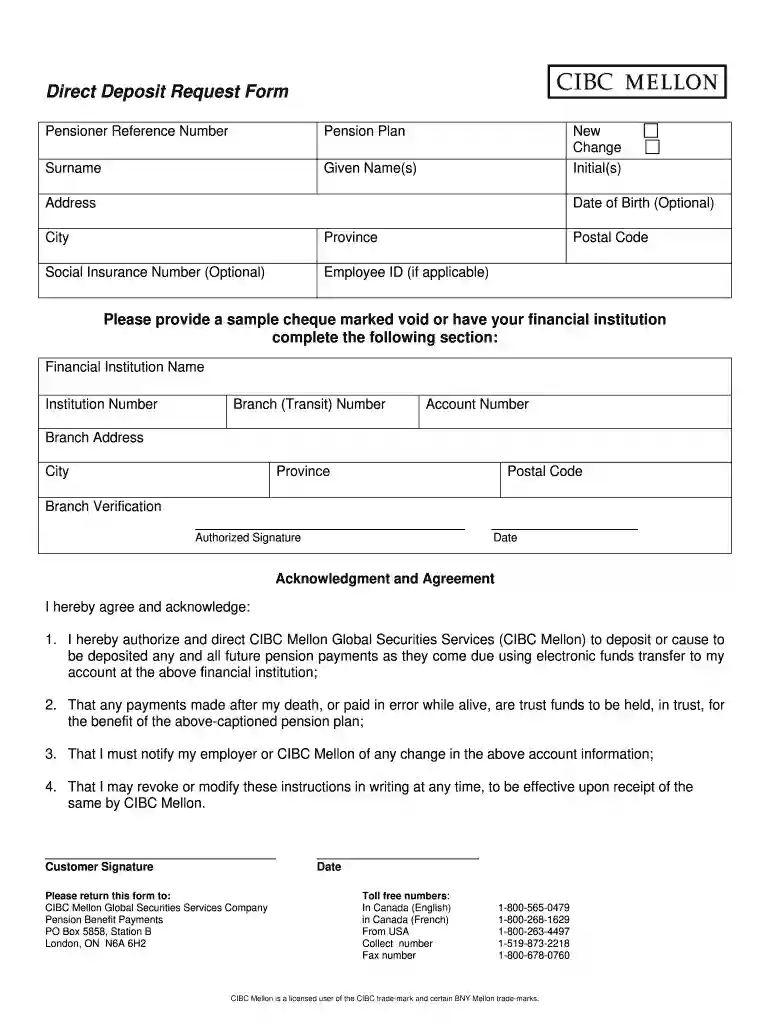 cibc direct deposit form Preview on Page 1