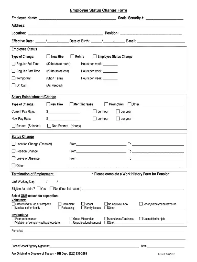 status change form template Preview on Page 1
