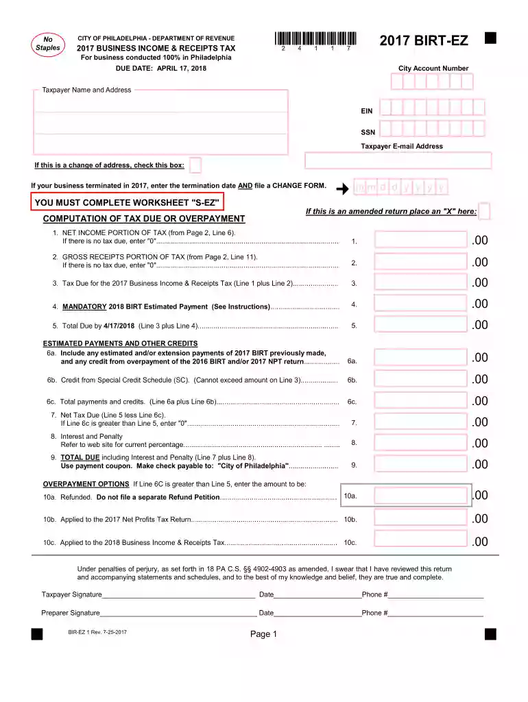 2017 philadelphia ez form Preview on Page 1