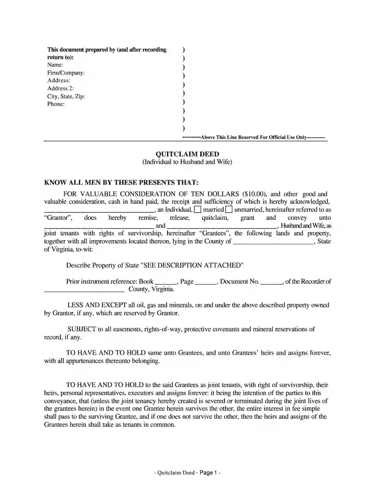 quitclaim deed virginia Preview on Page 1