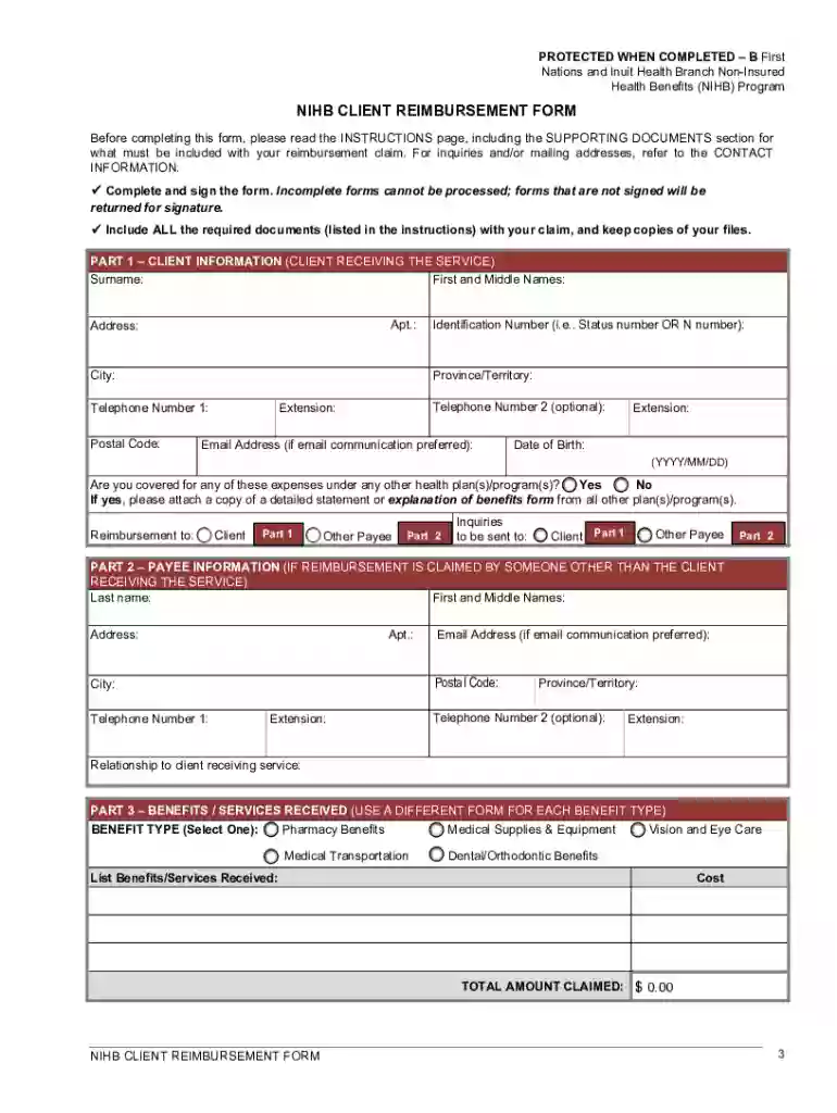 nihb client reimbursement form Preview on Page 1