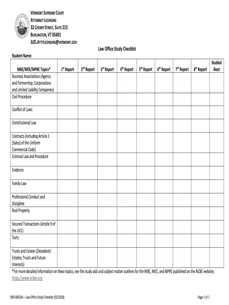Law Office Study Checklist BURLINGTON, VT - Vermont Judiciary Preview on Page 1