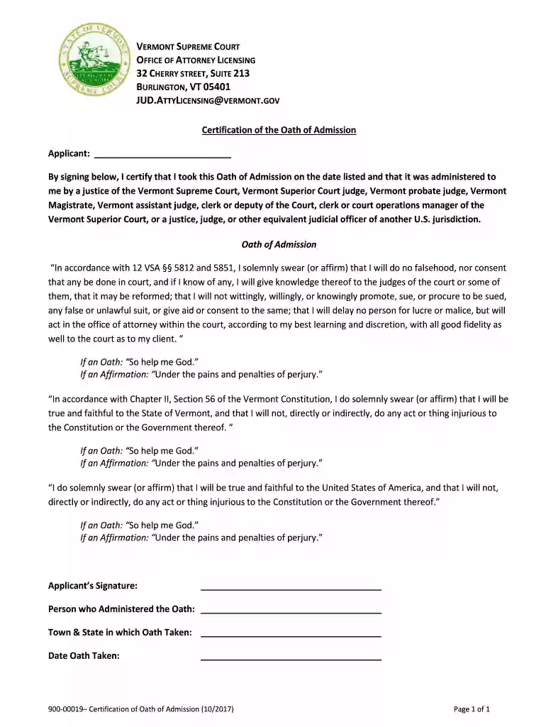 vermont oath admission Preview on Page 1
