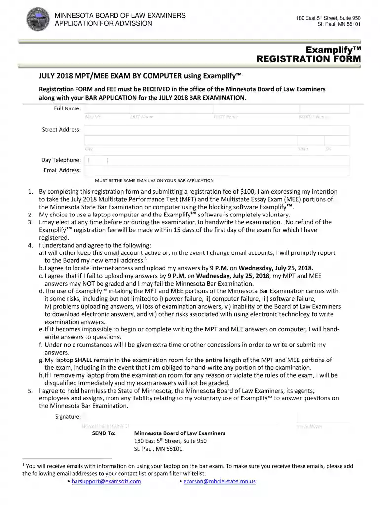 July 2018 Laptop Testing Registration Form - Minnesota State Board Preview on Page 1