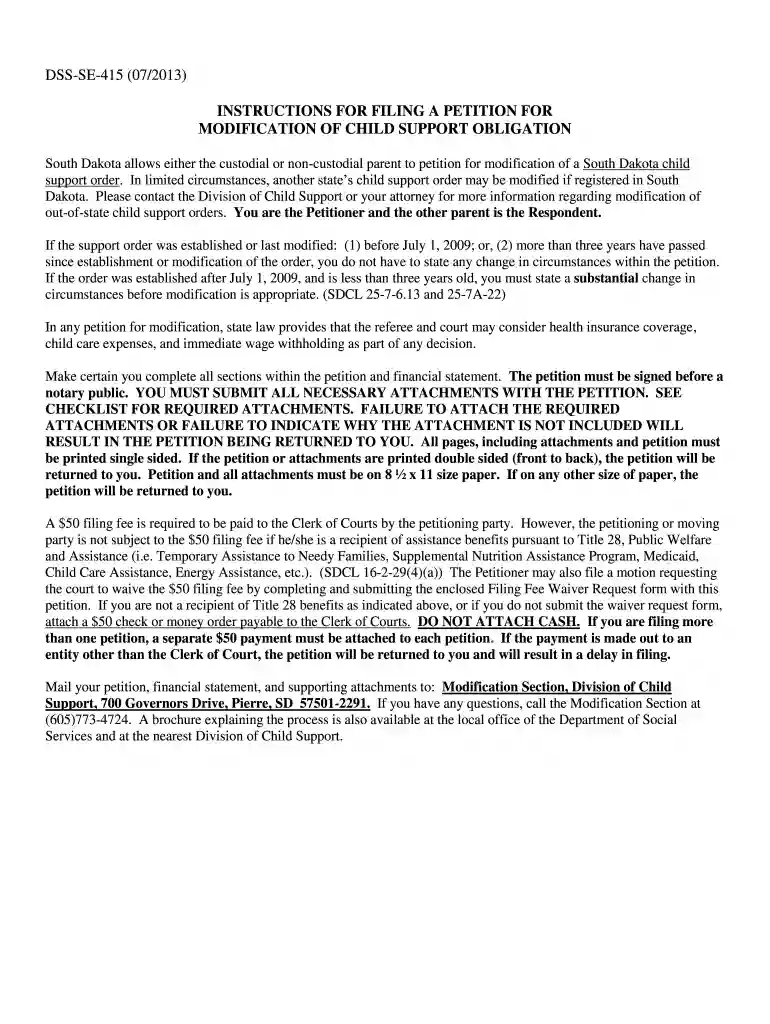 south dakota child custody modification forms Preview on Page 1