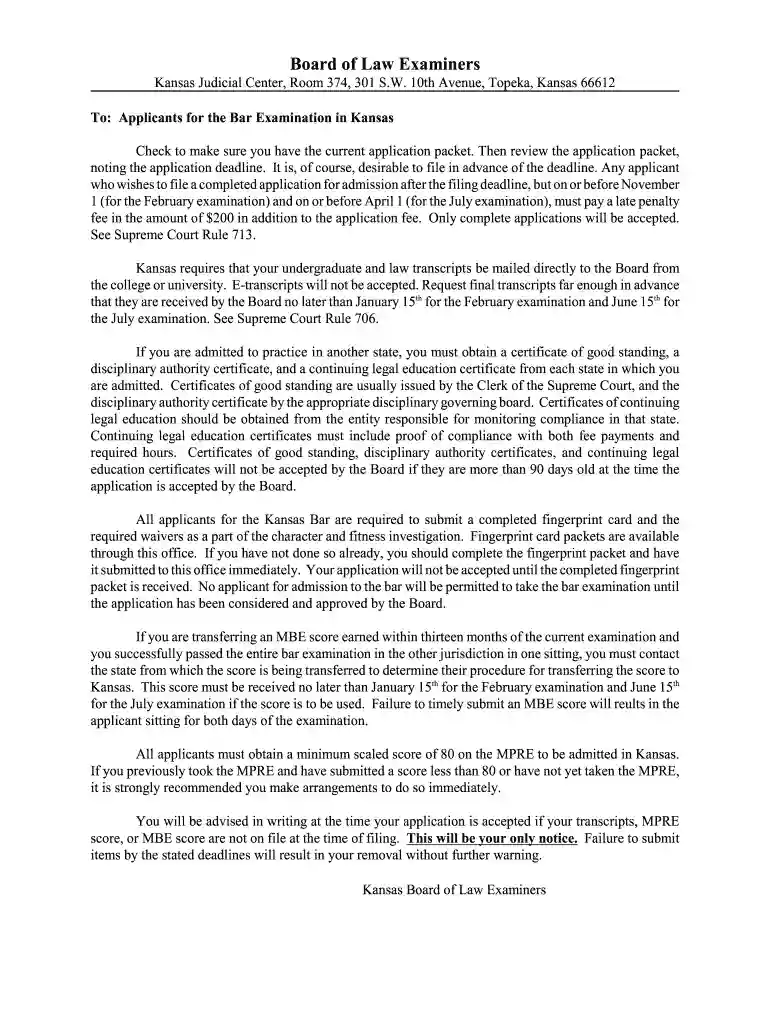 kansas application examination Preview on Page 1
