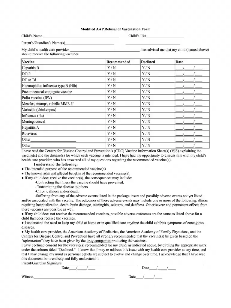 aap vaccine refusal form pdf Preview on Page 1