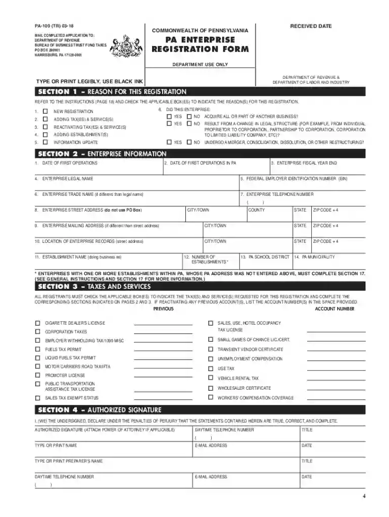 pa 100 form Preview on Page 1